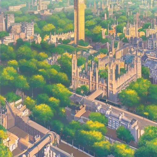 Image similar to A beautiful painting of London ,Anime ,nature ,illustration, Nature wallpaper, Bright and airy, Aerial, Makoto shinkai ,Trending on artstation