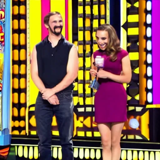 Image similar to natalie portman on the price is right gameshow winning a huge prize