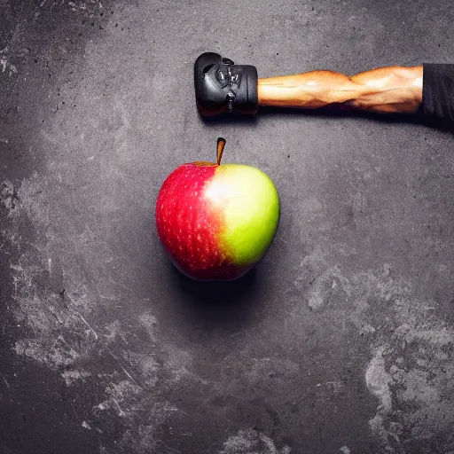 Image similar to an apple doing CrossFit, super detailed, hd image