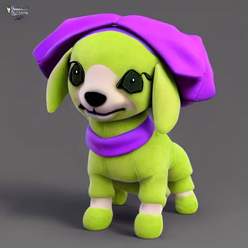 Prompt: cute fumo plush of a knight dog girl of a royal legion, green and purple, vray