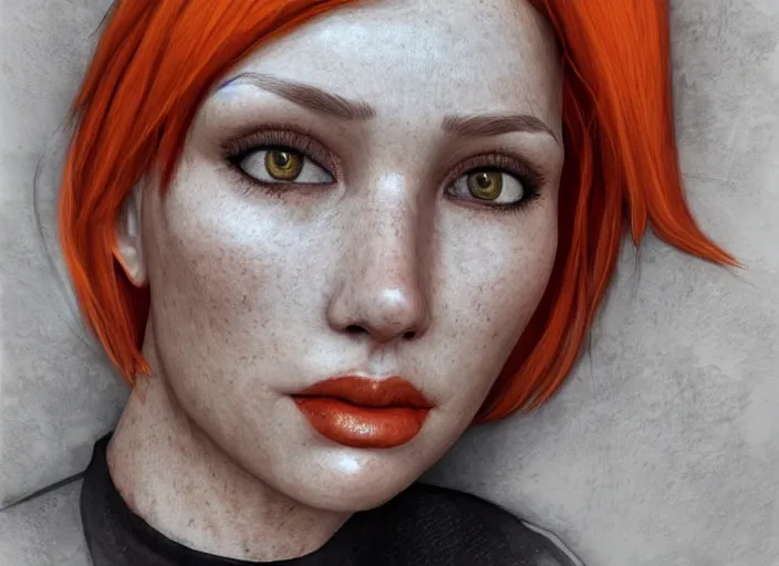 Image similar to portrait Girl with orange hair and freckles, cute-fine-face, white-hair pretty face, realistic shaded Perfect face, fine details. realistic shaded lighting by (((Yasar Vurdem)))