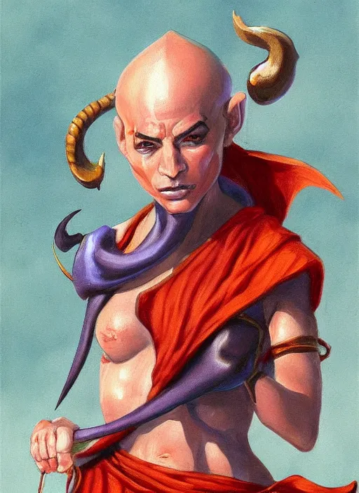 Image similar to a mighty female d & d tiefling monk painted by raymond swamland, award winning