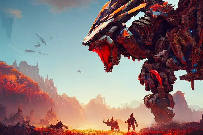 Image similar to ravager machine mecanical creature robot of horizon forbidden west horizon zero dawn radiating a glowing aura global illumination ray tracing hdr fanart arstation by ian pesty and alena aenami artworks in 4 k