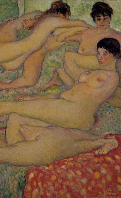 Image similar to Women in a steam bath. Painting by Bonnard.