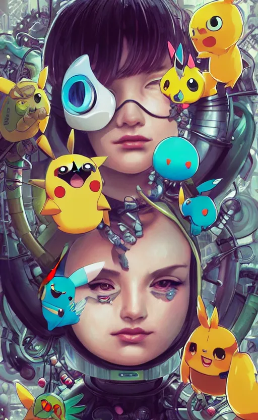 Image similar to lofi BioPunk Pokemon Pikachu portrait Pixar style by Tristan Eaton_Stanley Artgerm and Tom Bagshaw,