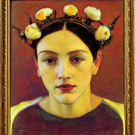 Image similar to the bee crown, by Annie Swynnerton and Nicholas Roerich, elaborate costume, flowers, rich color, dramatic cinematic lighting, smooth, sharp focus, extremely detailed