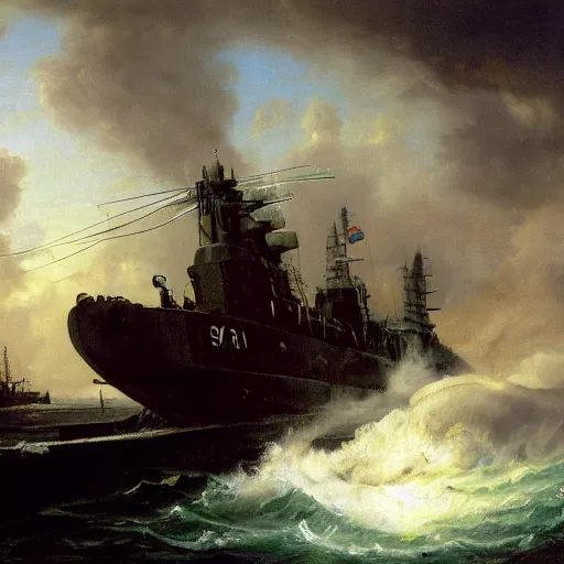 Image similar to submarine hmcs seawolf windsor thresher painting by hubert robert detailed