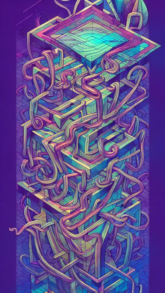 Image similar to arcane twisted turn of fate abstraction, centered award winning ink pen illustration, isometric abstract illustration by dan mumford, edited by craola, technical drawing by beeple and tooth wu, tiny details by artgerm and watercolor girl, symmetrically isometrically centered