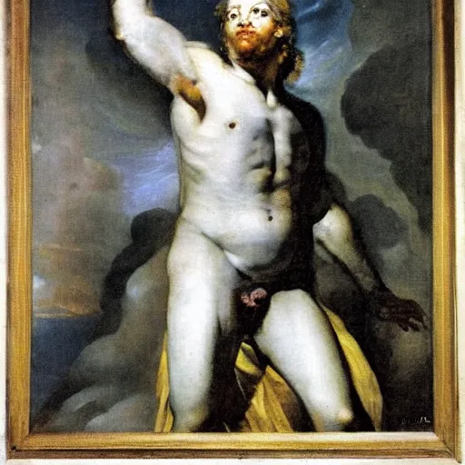 Prompt: zeus by francisco goya, mythological painting, oil painting