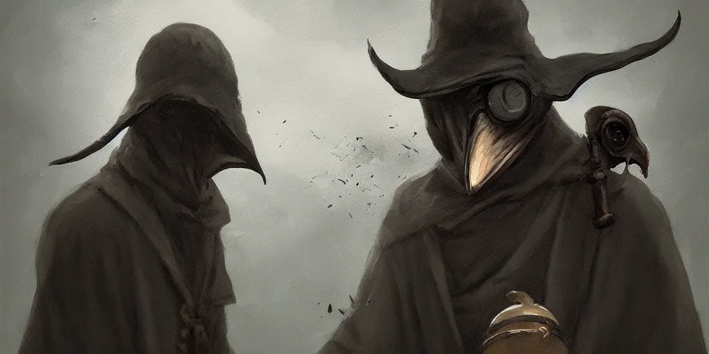 Prompt: a painting of a cute plague doctor trending on artstation in the style of greg rutkowski