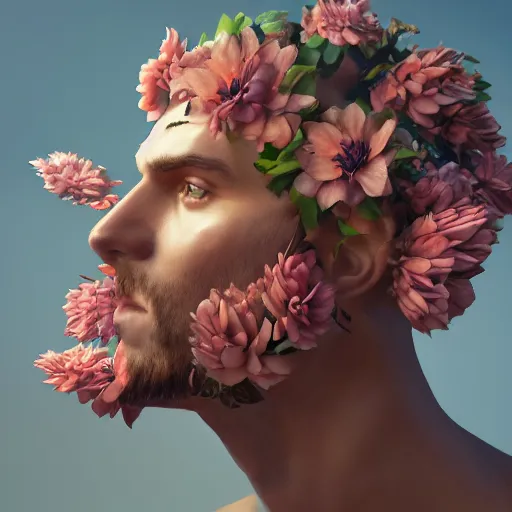 Image similar to man-flower, by Nicholas Safronov, trending on artstation, artstationHD, artstationHQ, unreal engine, 4k, 8k