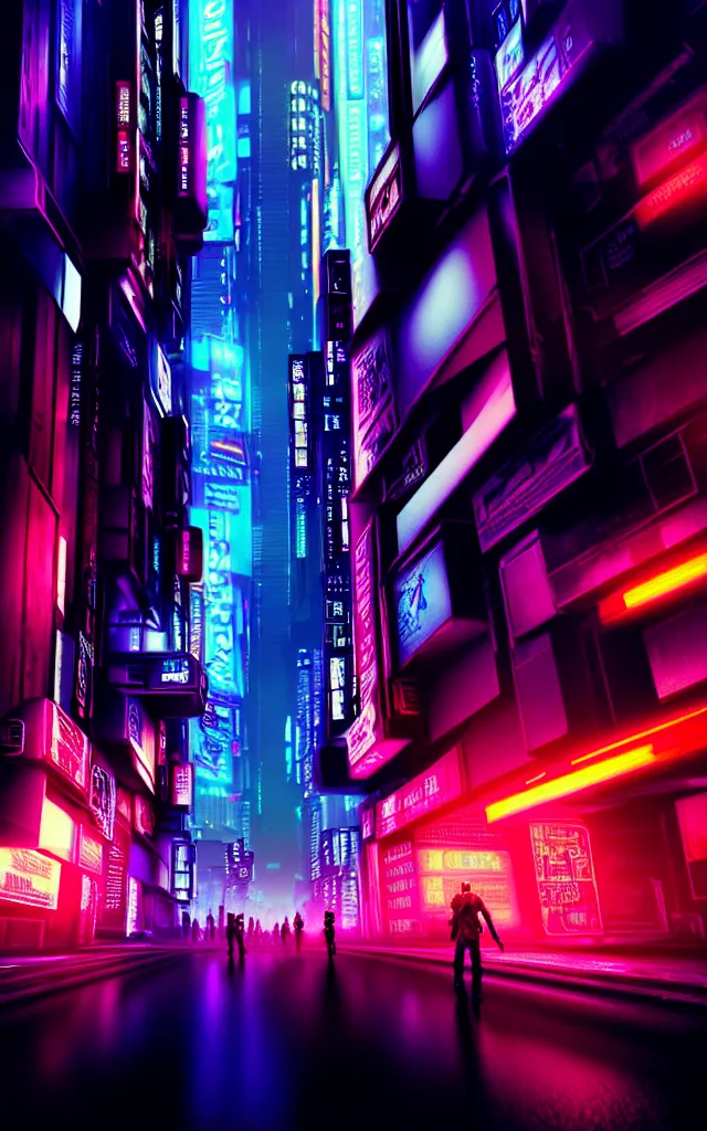 Image similar to a magnificent dark neon futuristic cyberpunk city bustling street at night cyberart photography by liam wong in the film akira rendered in octane, 3 d render, trending on cgsociety, blender 3 d