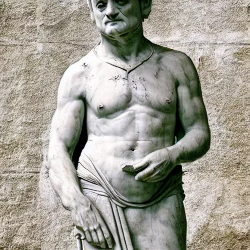 Prompt: bill murray as a marmor statue by michelangelo