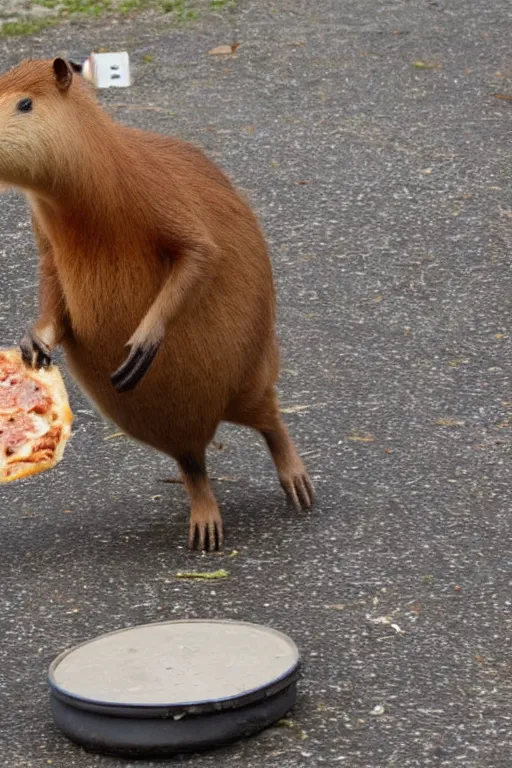 Prompt: a Capybara delivering pizza