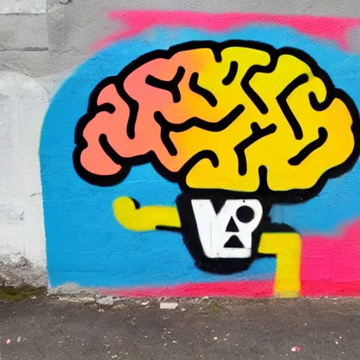 Prompt: a brain half tone pattern street art banksy style