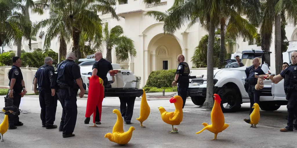 Prompt: The FBI searches Mar-a-Lago and finds rubber chickens