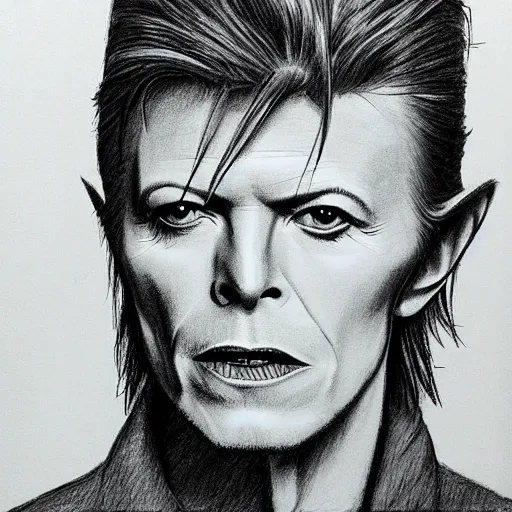 Image similar to David Bowie standing in pencil sketch style