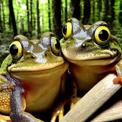 Image similar to selfie of 2 frogs in the forest