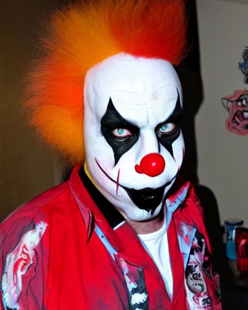 Image similar to a calico critterwith icp juggalo clown make up