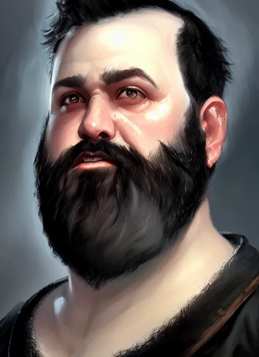 Image similar to a _ fantasy _ style _ portrait _ painting _ of white male short black hair chubby disconnected beard round face, rpg dnd oil _ painting _ unreal _ 5 _ daz. _ rpg _ portrait _ extremely _ detailed _ artgerm _ greg _ rutkowski _ greg