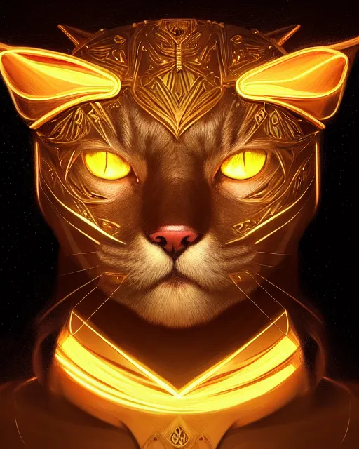 Prompt: symmetry portrait of brave cat - headed man, glam, power, glowing lights intricate, elegant, highly detailed, digital painting, artstation, concept art, smooth, sharp focus, illustration, art by artgerm and greg rutkowski and fra angelico and unreal engine 5