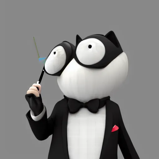 Image similar to marmot in a tuxedo while holding a pencil looks to the camera, digital art, 3 d rendered in octane, blender, maya, shadows, lighting, cute