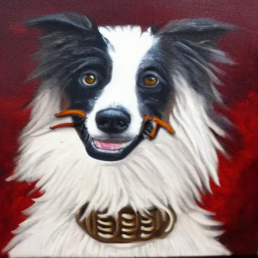 Prompt: a border collie in a pirate costume, oil painting