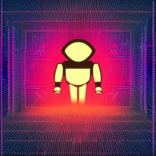 Image similar to artificial intelligence logo, in the middle is a portrait of the robot wall - e in the style of cyberpunk neon art highly detailed colorful image, sharp focus, bright colors