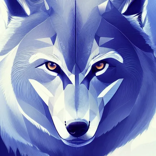 Image similar to Geometric Wolf, moon in the background, intricate, elegant, highly detailed, digital painting, artstation, concept art, smooth, sharp focus, illustration, art by artgerm