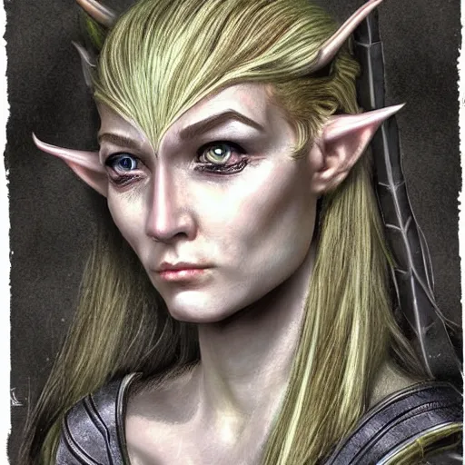 Image similar to a realistic portrat of a female elven warrior, made out of tiny spheres