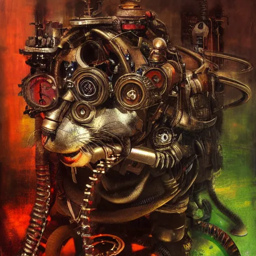 Image similar to steampunk rat, acid, 303, psychedelic, by ruan jia