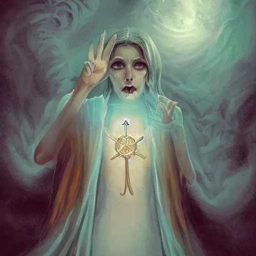 Image similar to spirits whose names they called in terror or welcome, until an angry priest cast a spell on them, art by charlie bowater