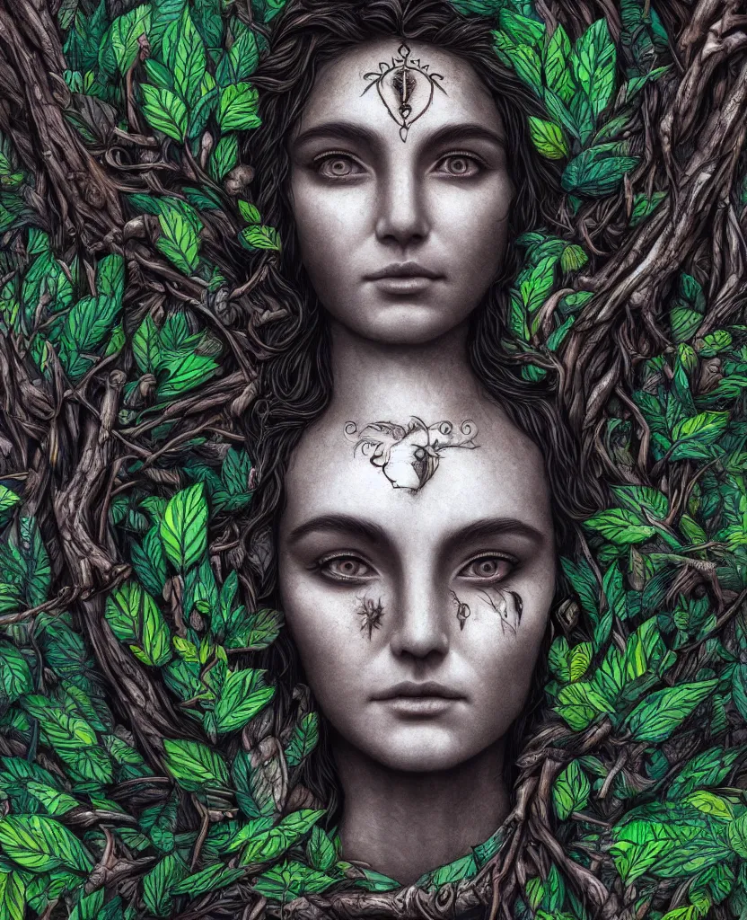 Image similar to goddess of the forest, trending on artstation, striking eyes, symmetrical, 8k, incredible detail