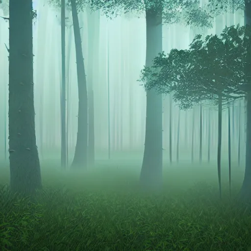 Image similar to Pixel art of a misty forest, early morning, 4k, high quality,