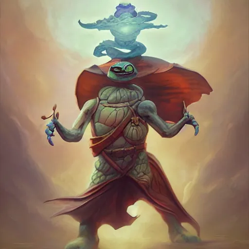 Image similar to anthropomorphic turtle hero by peter mohrbacher