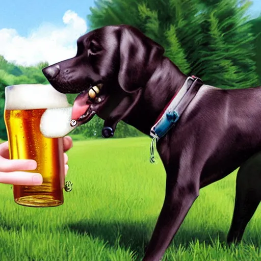 Image similar to Photorealistic dog chugging beer