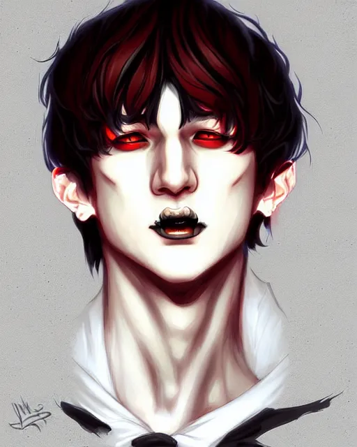 Image similar to digital art, fantasy portrait of vampire jungkook, by james jean, by ross tran, ultra detailed, character design, concept art, trending on artstation,