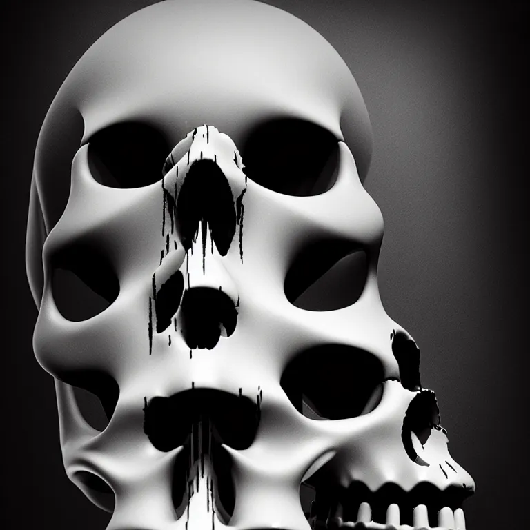 Image similar to black and white light 3D geometry, skull, matte bright highly detailed, poetic, 3D render, digital art, octane render, 8K artistic photography, photo-realistic, by Dora Maar