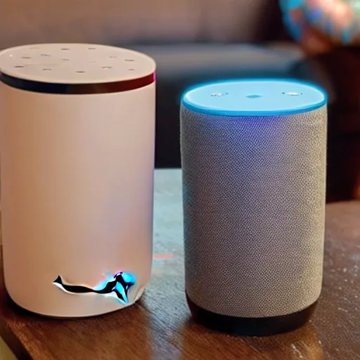 Prompt: Amazon Alexa arm wrestling Google Home