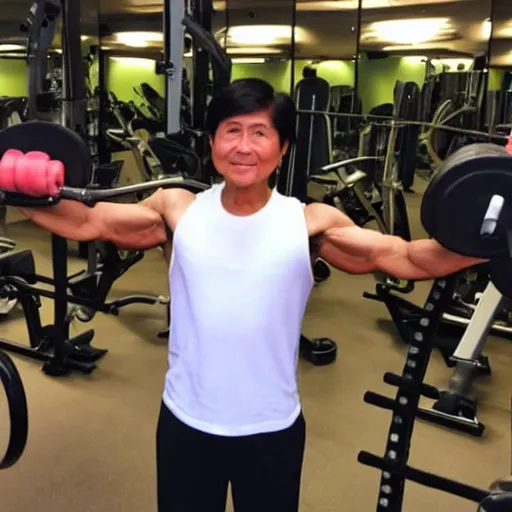 Image similar to A very muscular BongBong Marcos flexing in the gym