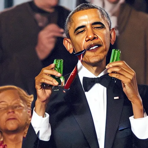 Image similar to barack obama chugging wine and smoking cigarettes