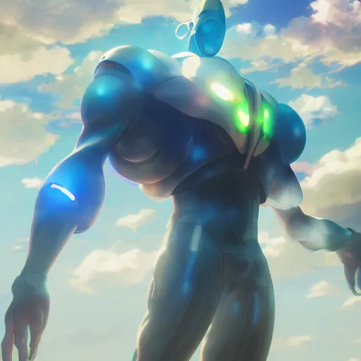 Image similar to an epic anime of a energy man, ghibli, unreal 5, octane render, rpg portrait, dynamic lighting, epic, epic anime, 2 d