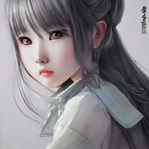 Image similar to dynamic composition, motion, ultra-detailed, incredibly detailed, a lot of details, amazing fine details and brush strokes, colorful and grayish palette, smooth, HD semirealistic anime CG concept art digital painting, watercolor oil painting of a Japanese schoolgirl, by a Chinese artist at ArtStation, by Huang Guangjian, Fenghua Zhong, Ruan Jia, Xin Jin and Wei Chang. Realistic artwork of a Chinese videogame, gradients, gentle an harmonic grayish colors.