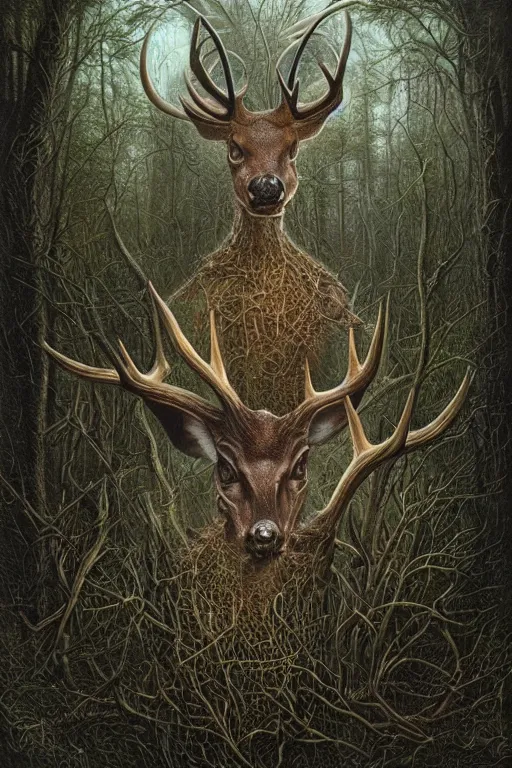 Prompt: swamp deer by tomasz alen kopera and h. r giger. cosmic horror, astral plane.