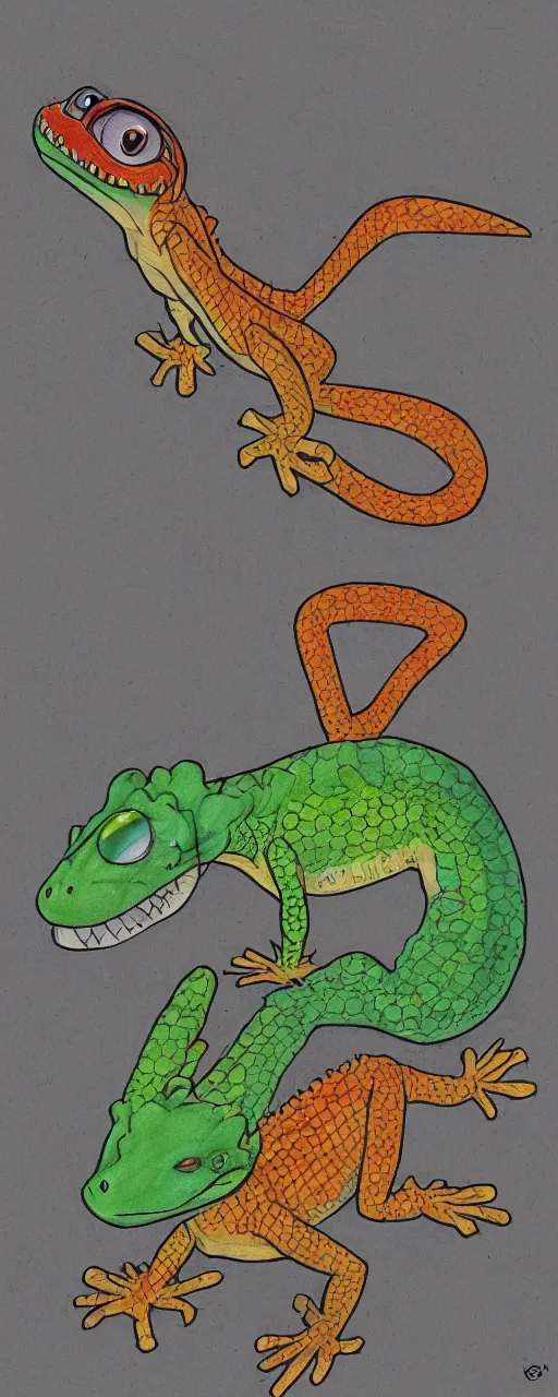 Prompt: happy lizard, anime, cartoon, pencil color