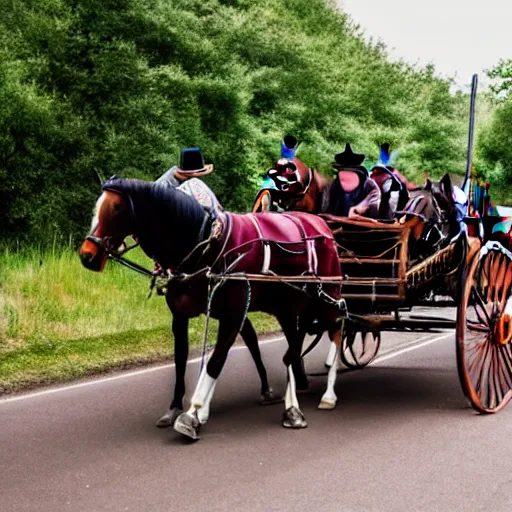 Image similar to Carriage Being Pulled by Humans and Driven by Horses