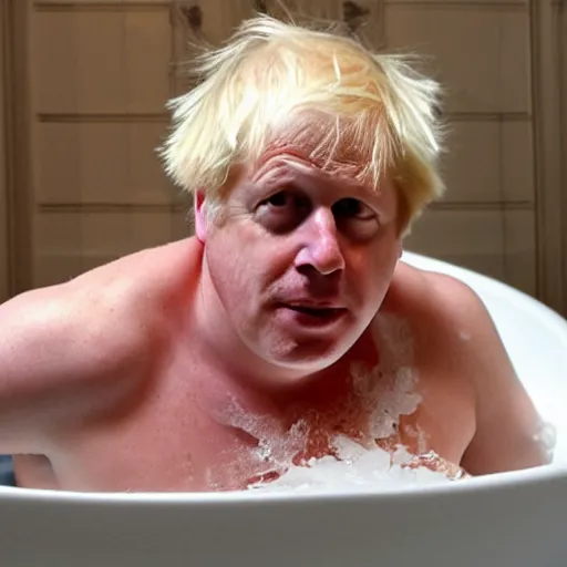 Prompt: boris johnson in a bathtub full of spaghetti