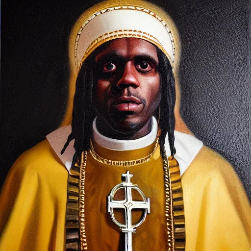 Prompt: portrait of the holy father, chief keef, oil on canvas by william sidney mount, trending on artstation,