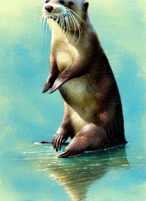 Prompt: an otter swimming, muted colors, by jean - baptiste monge