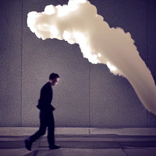 Prompt: swirling smoke in the shape of a man walking, octane render, dramatic lighting, cinematic